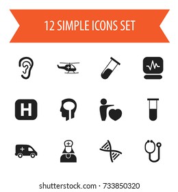 Set Of 12 Editable Care Icons. Includes Symbols Such As Medical Aviation, Pulse, Human Love And More. Can Be Used For Web, Mobile, UI And Infographic Design.