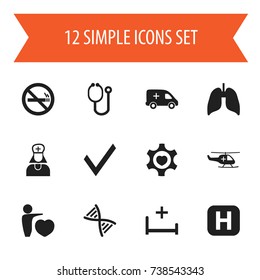 Set Of 12 Editable Care Icons. Includes Symbols Such As Human Love, Clinic Room, Heart And More. Can Be Used For Web, Mobile, UI And Infographic Design.