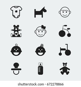 Set Of 12 Editable Child Icons. Includes Symbols Such As Bike, Daughter, Teddy And More. Can Be Used For Web, Mobile, UI And Infographic Design.