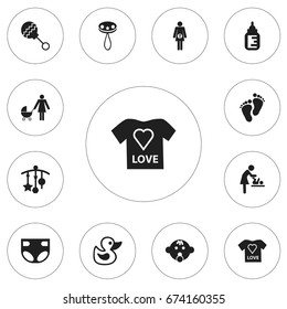 Set Of 12 Editable Child Icons. Includes Symbols Such As Rattle, Footmark, Pregnancy And More. Can Be Used For Web, Mobile, UI And Infographic Design.