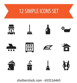 Set Of 12 Editable Cleaning Icons. Includes Symbols Such As Pure Home, Dishwasher, 60 Degrees And More. Can Be Used For Web, Mobile, UI And Infographic Design.