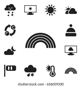 Set Of 12 Editable Climate Icons. Includes Symbols Such As Breeze Cone, Frosty, Clear Air And More. Can Be Used For Web, Mobile, UI And Infographic Design.