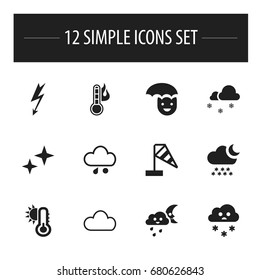 Set Of 12 Editable Climate Icons. Includes Symbols Such As Asterisk, Wind Measurement, Hot And More. Can Be Used For Web, Mobile, UI And Infographic Design.