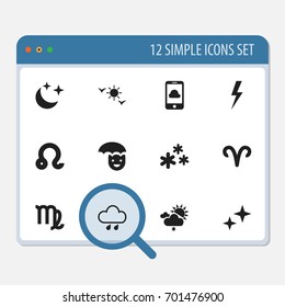 Set Of 12 Editable Climate Icons. Includes Symbols Such As Snowflakes, Phone, Virgin And More. Can Be Used For Web, Mobile, UI And Infographic Design.
