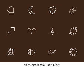 Set Of 12 Editable Climate Outline Icons. Includes Symbols Such As Glove, World, Archer And More. Can Be Used For Web, Mobile, UI And Infographic Design.
