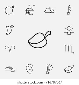 Set Of 12 Editable Climate Outline Icons. Includes Symbols Such As Sky Night, Thermometer, Weather After Rain And More. Can Be Used For Web, Mobile, UI And Infographic Design.