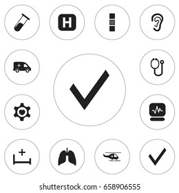 Set Of 12 Editable Clinic Icons. Includes Symbols Such As Clinic Room, Medical Aviation, Pulse And More. Can Be Used For Web, Mobile, UI And Infographic Design.