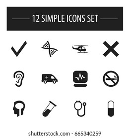 Set Of 12 Editable Clinic Icons. Includes Symbols Such As Test Tube, Listen, Medical Aviation And More. Can Be Used For Web, Mobile, UI And Infographic Design.