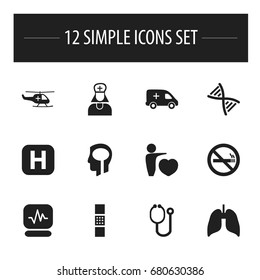 Set Of 12 Editable Clinic Icons. Includes Symbols Such As Stop Smoke, Clinic, Respiratory Organ And More. Can Be Used For Web, Mobile, UI And Infographic Design.