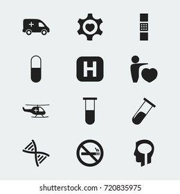 Set Of 12 Editable Clinic Icons. Includes Symbols Such As Medical Aviation, Heart, Drug And More. Can Be Used For Web, Mobile, UI And Infographic Design.