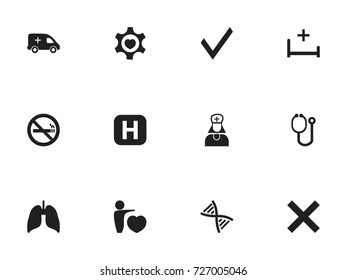 Set Of 12 Editable Clinic Icons. Includes Symbols Such As Genome, Respiratory Organ, Human Love And More. Can Be Used For Web, Mobile, UI And Infographic Design.