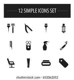 Set Of 12 Editable Coiffeur Icons. Includes Symbols Such As Window Cleaner, Trimming, Cosmetics And More. Can Be Used For Web, Mobile, UI And Infographic Design.