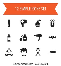 Set Of 12 Editable Coiffeur Icons. Includes Symbols Such As Gel, Cutter Apparatus, Hair Drier And More. Can Be Used For Web, Mobile, UI And Infographic Design.