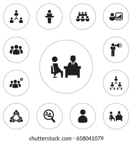 Set Of 12 Editable Community Icons. Includes Symbols Such As Commander, Corporate, Debate. Can Be Used For Web, Mobile, UI And Infographic Design.