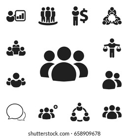 Set Of 12 Editable Community Icons. Includes Symbols Such As Command, Finding Solution, Conversation. Can Be Used For Web, Mobile, UI And Infographic Design.