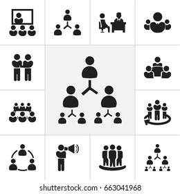 Conjunto De 12 Iconos Comunitarios Editables. Incluye Símbolos Como Jerarquía, Comandante, Acuerdo. Se Puede Usar Para Diseño Web, Móvil, UI E Infográfico.