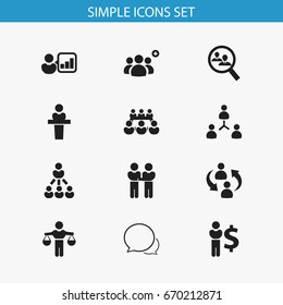 Set Of 12 Editable Community Icons. Includes Symbols Such As Speaker, Corporate, Agreement And More. Can Be Used For Web, Mobile, UI And Infographic Design.