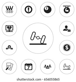 Set Of 12 Editable Complex Icons. Includes Symbols Such As Award, Dumbbell, Medals And More. Can Be Used For Web, Mobile, UI And Infographic Design.