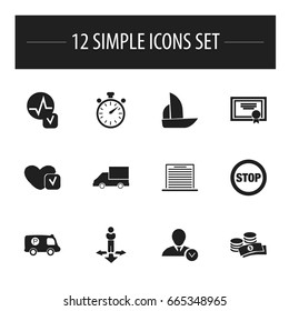 Set Of 12 Editable Complex Icons. Includes Symbols Such As Soul, Work Man, Yacht And More. Can Be Used For Web, Mobile, UI And Infographic Design.