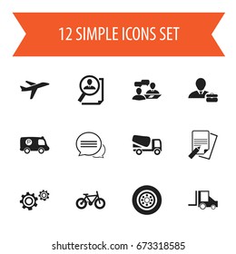 Set Of 12 Editable Complex Icons. Includes Symbols Such As Tire, Cogwheel, Lorry And More. Can Be Used For Web, Mobile, UI And Infographic Design.