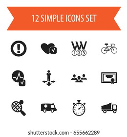 Set Of 12 Editable Complicated Icons. Includes Symbols Such As Caution, Soul, Achievement And More. Can Be Used For Web, Mobile, UI And Infographic Design.