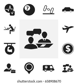 Set Of 12 Editable Complicated Icons. Includes Symbols Such As Currency, Police Vehicle, Heartbeat And More. Can Be Used For Web, Mobile, UI And Infographic Design.