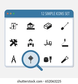 Set Of 12 Editable Construction Icons. Includes Symbols Such As Delivery, Hacksaw, Employee And More. Can Be Used For Web, Mobile, UI And Infographic Design.
