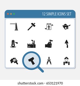 Set Of 12 Editable Construction Icons. Includes Symbols Such As Divider, Elevation, Trowel And More. Can Be Used For Web, Mobile, UI And Infographic Design.