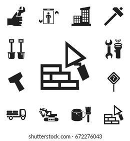 Set Of 12 Editable Construction Icons. Includes Symbols Such As Facing, Brush With Bucket, Scull And More. Can Be Used For Web, Mobile, UI And Infographic Design.