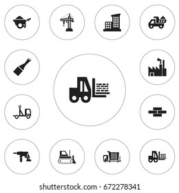 Set Of 12 Editable Construction Icons. Includes Symbols Such As Bogie, Delivery, Camion And More. Can Be Used For Web, Mobile, UI And Infographic Design.
