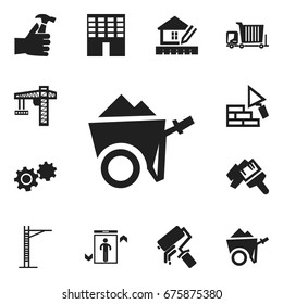 Set Of 12 Editable Construction Icons. Includes Symbols Such As Mallet, Scrub, Architecture And More. Can Be Used For Web, Mobile, UI And Infographic Design.