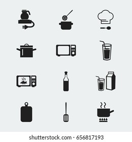 Set Of 12 Editable Cook Icons. Includes Symbols Such As Beer, Cutting Surface, Drink And More. Can Be Used For Web, Mobile, UI And Infographic Design.