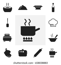 Set Of 12 Editable Cook Icons. Includes Symbols Such As Dish, Bowl, Soup And More. Can Be Used For Web, Mobile, UI And Infographic Design.