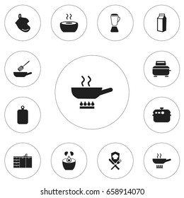 Set Of 12 Editable Cook Icons. Includes Symbols Such As Cookware, Milk Bottle, Cookery And More. Can Be Used For Web, Mobile, UI And Infographic Design.