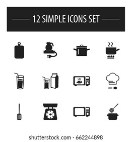 Set Of 12 Editable Cook Icons. Includes Symbols Such As Cooking Pot, Lactose, Food Libra And More. Can Be Used For Web, Mobile, UI And Infographic Design.