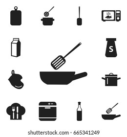 Set Of 12 Editable Cook Icons. Includes Symbols Such As Spatula, Milk Bottle, Salt And More. Can Be Used For Web, Mobile, UI And Infographic Design.