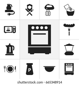 Set Of 12 Editable Cook Icons. Includes Symbols Such As Food, Oven, Saltshaker And More. Can Be Used For Web, Mobile, UI And Infographic Design.
