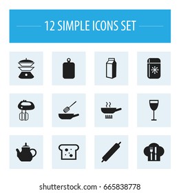 Set Of 12 Editable Cook Icons. Includes Symbols Such As Stewpot, Cooking, Frying Pan And More. Can Be Used For Web, Mobile, UI And Infographic Design.