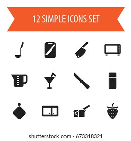 Set Of 12 Editable Cook Icons. Includes Symbols Such As Refrigerator, Pot-Holder, Berries And More. Can Be Used For Web, Mobile, UI And Infographic Design.