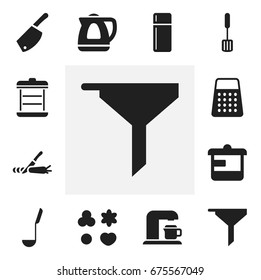Set Of 12 Editable Cook Icons. Includes Symbols Such As Refrigerator, Shredder, Boiler And More. Can Be Used For Web, Mobile, UI And Infographic Design.
