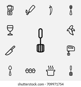 Set Of 12 Editable Cook Outline Icons. Includes Symbols Such As Blender, Mixer, Kitchenette And More. Can Be Used For Web, Mobile, UI And Infographic Design.