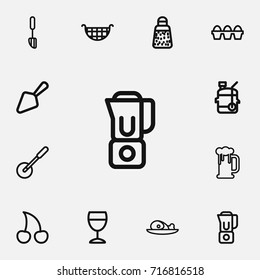 Set Of 12 Editable Cook Outline Icons. Includes Symbols Such As Meat, Spatula, Powdered Pepper And More. Can Be Used For Web, Mobile, UI And Infographic Design.
