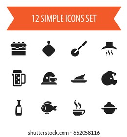 Set Of 12 Editable Cooking Icons. Includes Symbols Such As Saucepan, Pot-Holder, Cup And More. Can Be Used For Web, Mobile, UI And Infographic Design.
