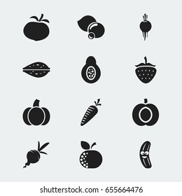 Set Of 12 Editable Cooking Icons. Includes Symbols Such As Berry, Papaya, Radish And More. Can Be Used For Web, Mobile, UI And Infographic Design.