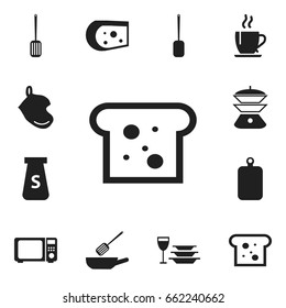Set Of 12 Editable Cooking Icons. Includes Symbols Such As Cutting Surface, Potholder, Salt And More. Can Be Used For Web, Mobile, UI And Infographic Design.