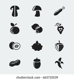Set Of 12 Editable Cooking Icons. Includes Symbols Such As Cream, Pistachio, Nectarine And More. Can Be Used For Web, Mobile, UI And Infographic Design.