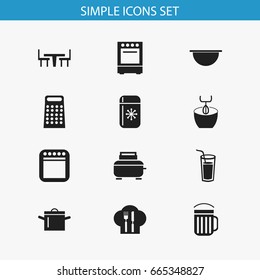 Set Of 12 Editable Cooking Icons. Includes Symbols Such As Toaster, Oven, Drink And More. Can Be Used For Web, Mobile, UI And Infographic Design.