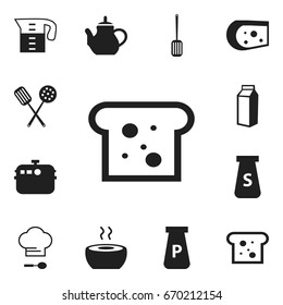 Set Of 12 Editable Cooking Icons. Includes Symbols Such As Salt, Baguette, Cheddar And More. Can Be Used For Web, Mobile, UI And Infographic Design.