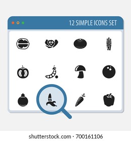 Set Of 12 Editable Cooking Icons. Includes Symbols Such As Coconut, Walnut, Garnet And More. Can Be Used For Web, Mobile, UI And Infographic Design.