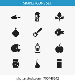 Set Of 12 Editable Cooking Icons. Includes Symbols Such As Harvest, Pot-Holder, Homemade Jelly And More. Can Be Used For Web, Mobile, UI And Infographic Design.